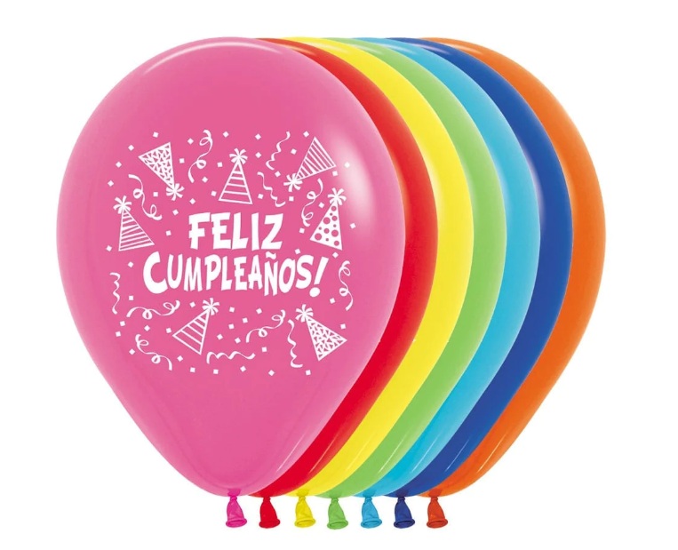 Globo Latex Redondo 2 Caras Feliz Cumpleaños Gorritos Fashion Surtido